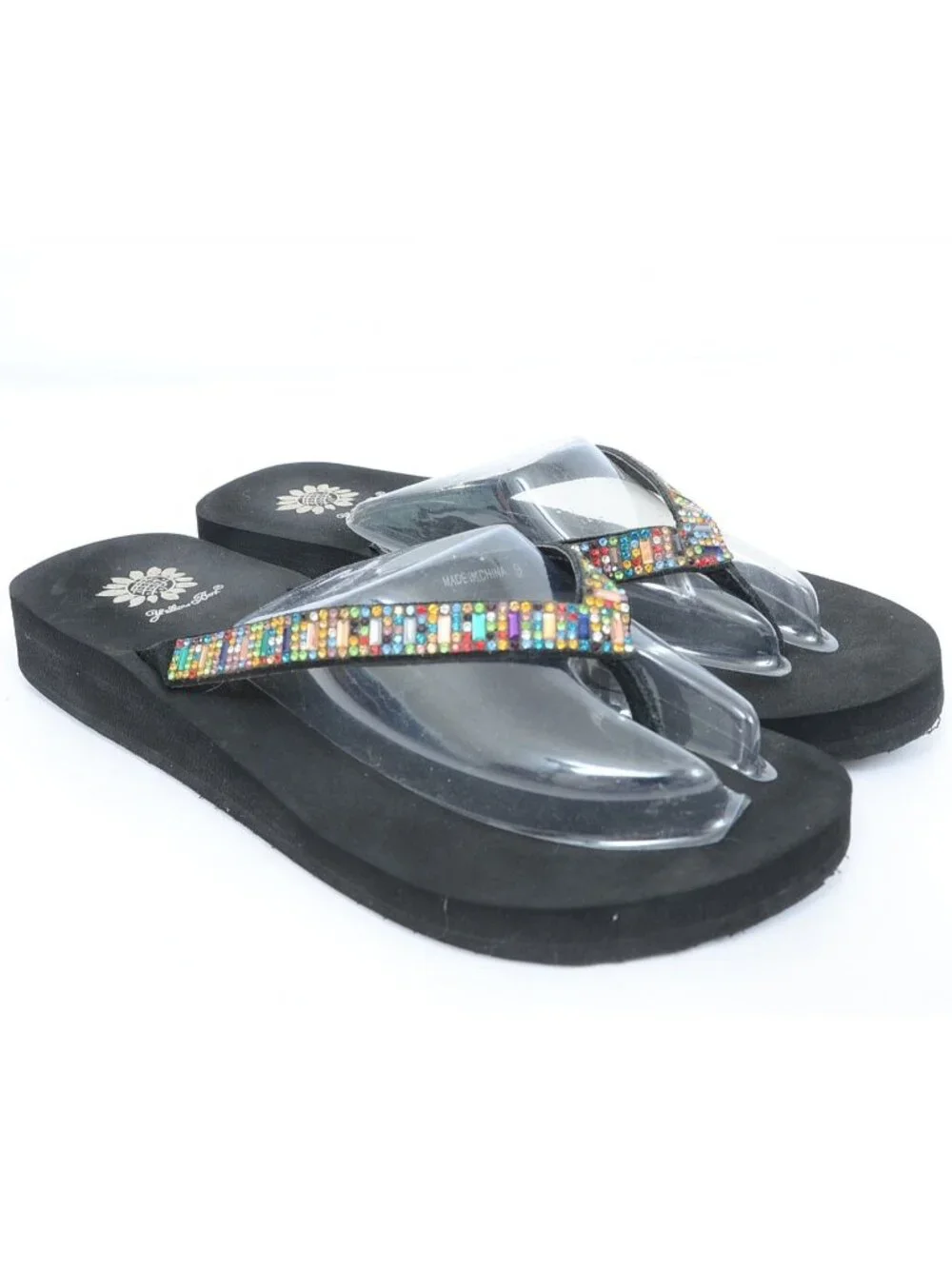 Yellow Box Zemily Sparkling Rhinestone-accented Leather Straps Wedge Womens 9 - Picture 1 of 7